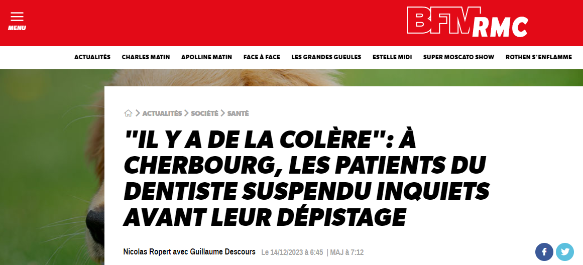 rmc.bfm.tv "IL Y A DE LA COLÈRE": À CHERBOURG, LES PATIENTS DU DENTISTE SUSPENDU INQUIETS AVANT LEUR DÉPISTAGE