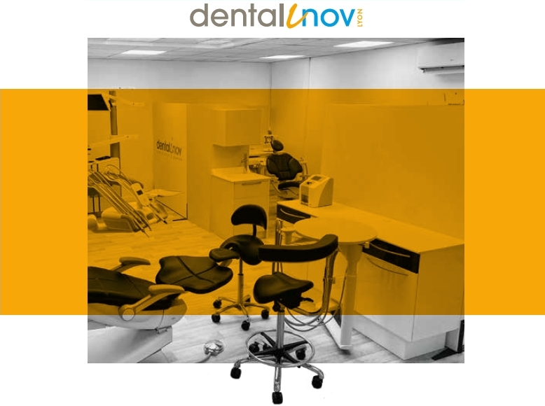 cabinet dentaire Dentalinov  avec cadre gris et jaune moutarde 