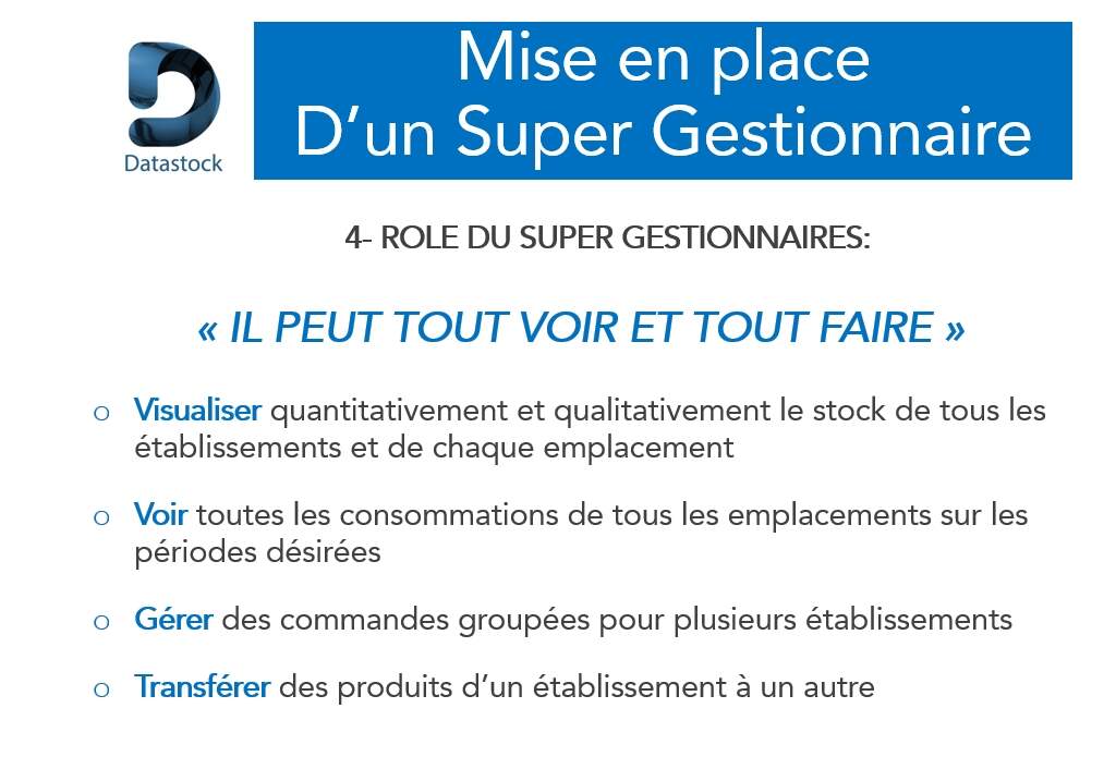 Logiciel gestion de stock - mise en en place super gestionnaire