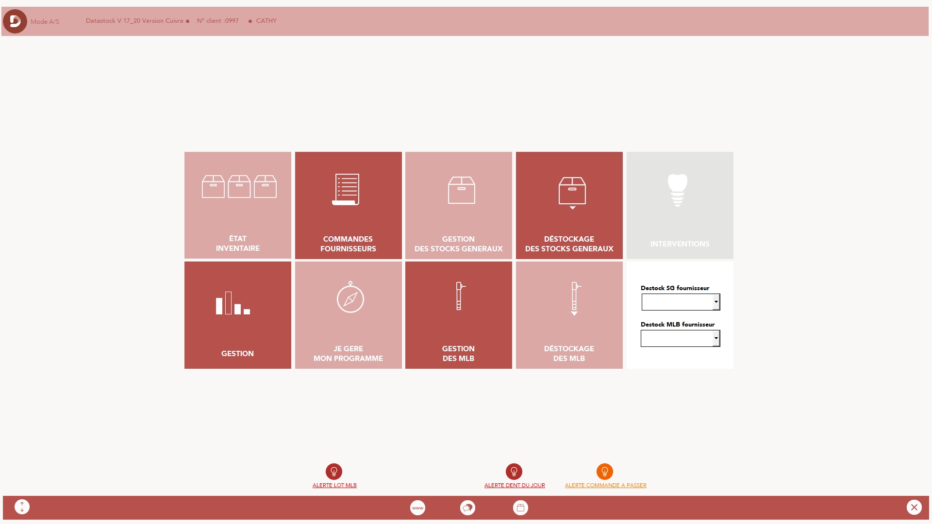 Interface logiciel gestion de stock. Choix - cuivre