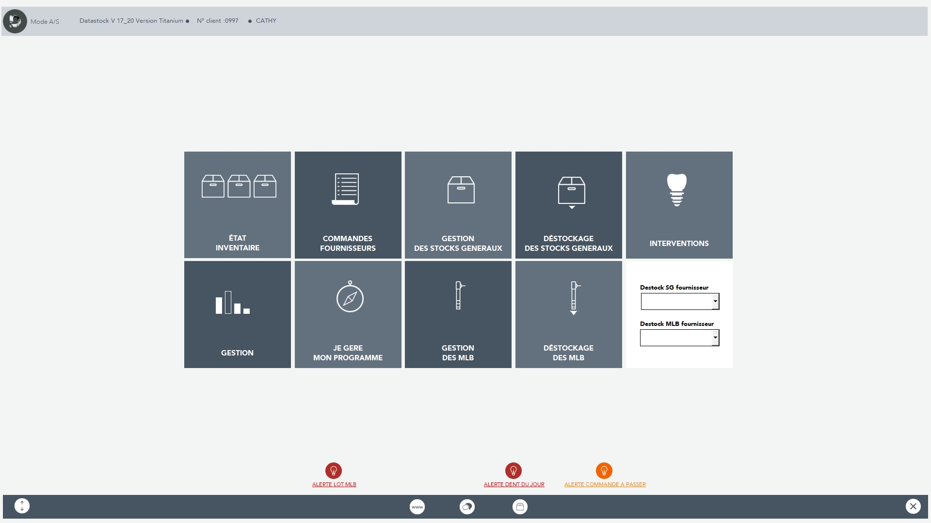 Logiciel de gestion de stock Datastock Titanium : interface accueil.