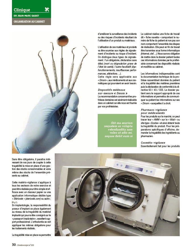Parution dans La Clinique Dr Jean-Marc Gabet